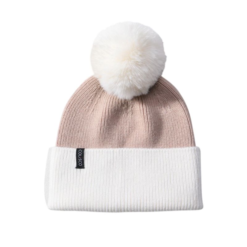 Colisco Pom Pom Beanie, White/Brown