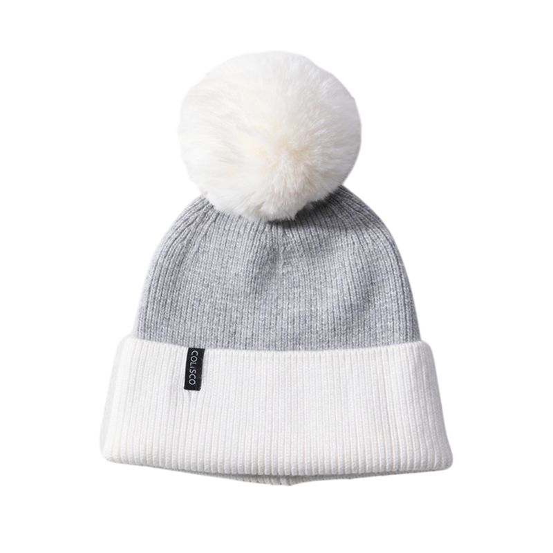 Colisco Soft Warm Pom Pom Beanie Hat, White/Gray