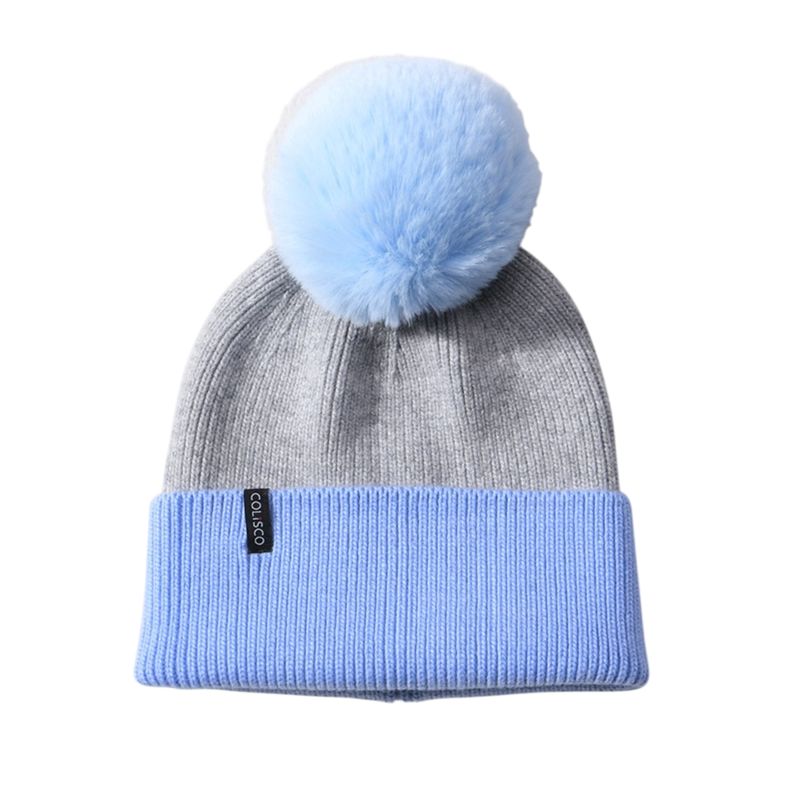 Colisco Soft Warm Pom Pom Beanie Hat, Gray/Blue
