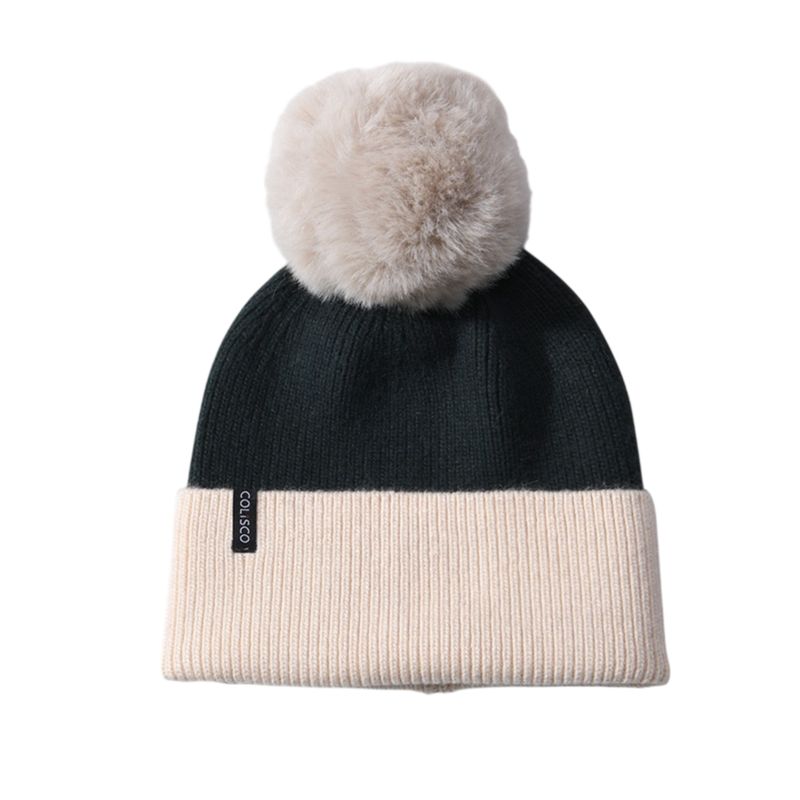 Colisco Soft Warm Pom Pom Beanie Hat, Cream/Army