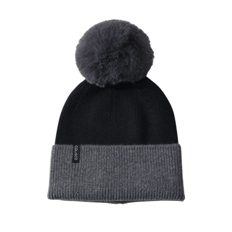 Colisco Pom Pom Beanie, Black/Dark Gray