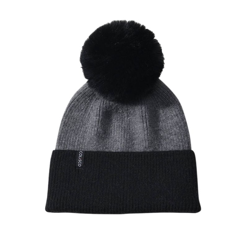 Colisco Soft Warm Pom Pom Beanie Hat, Gray/Black