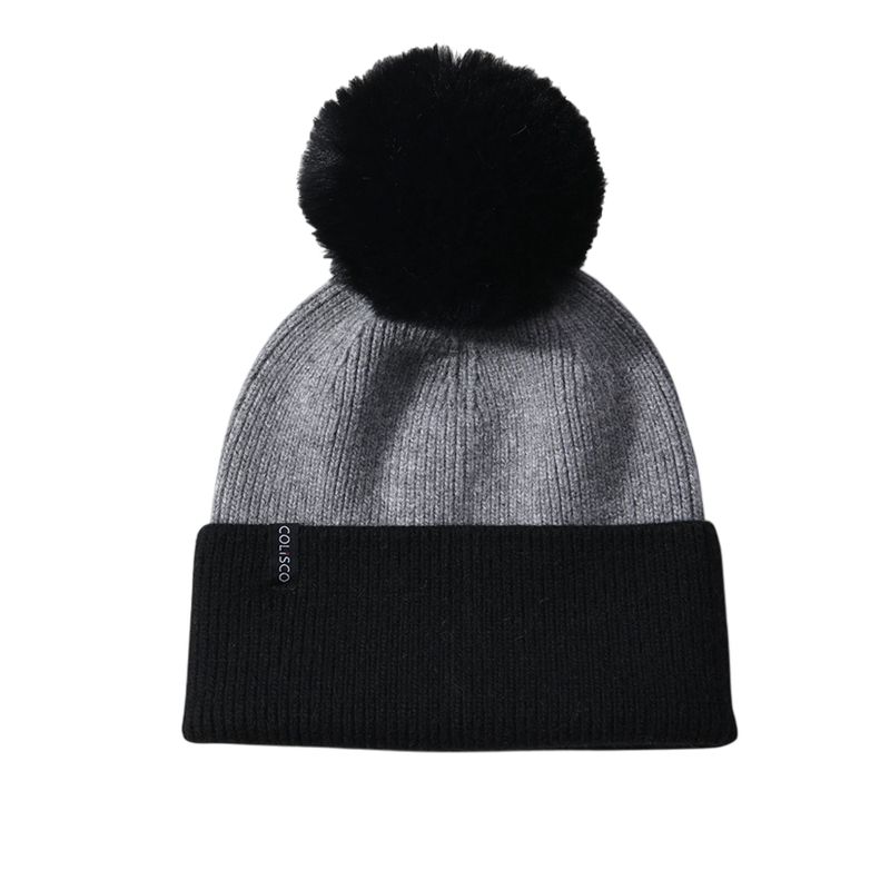 Colisco Soft Warm Pom Pom Beanie Hat, Grey/Black