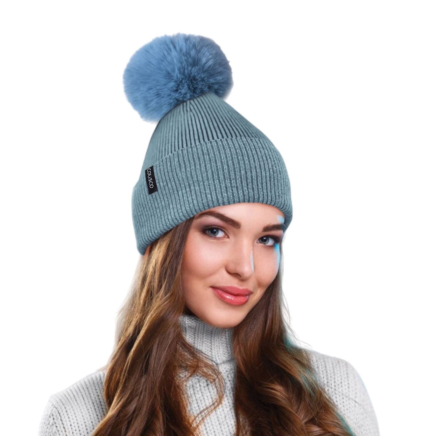 Colisco Soft Warm Pompom Beanies, Cozy Winter Knitted Beanie Hat, Gray