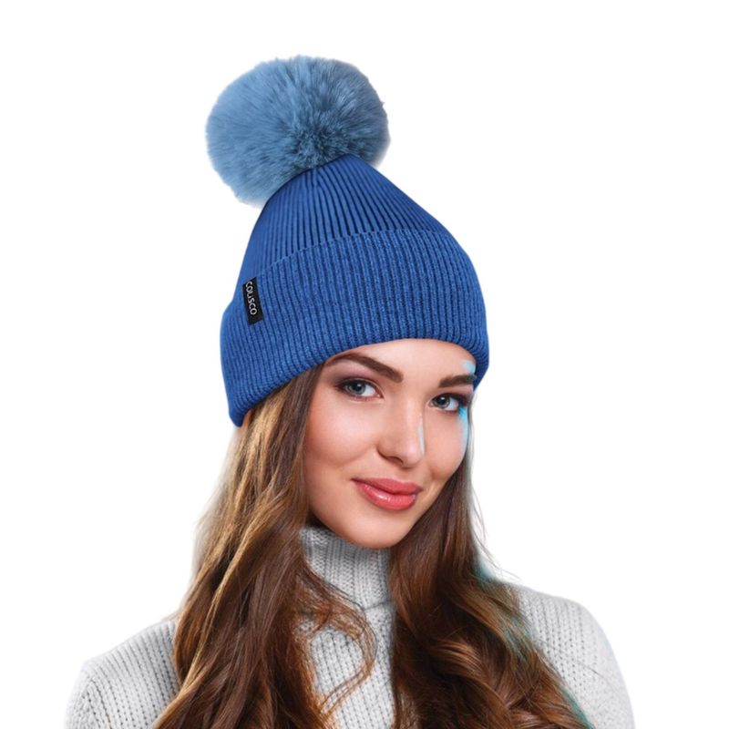 Colisco Pompom Beanies, Denim Blue