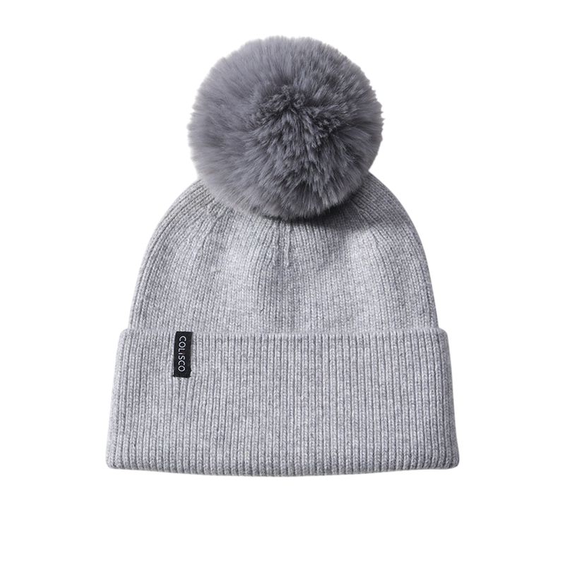 Colisco Pom Pom Beanies, Light Grey