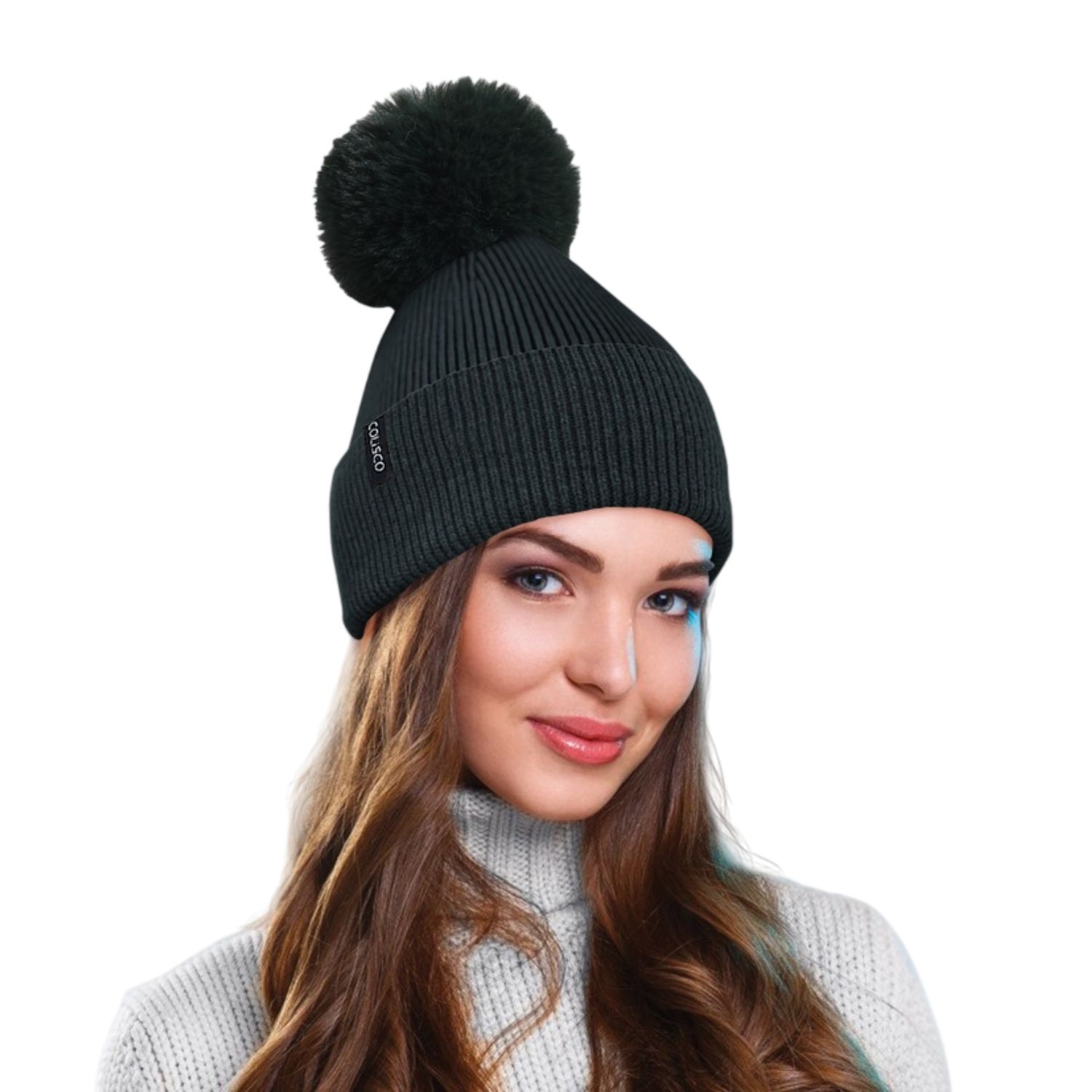 Colisco Pompom Beanies, Dark Green