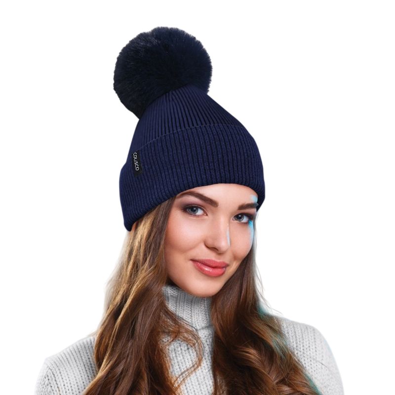 Colisco Pompom Beanies, Dark Blue