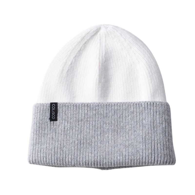 Colisco Soft Warm Cuff Beanie, Cozy Winter Knitted Beanie Hat, White/Grey