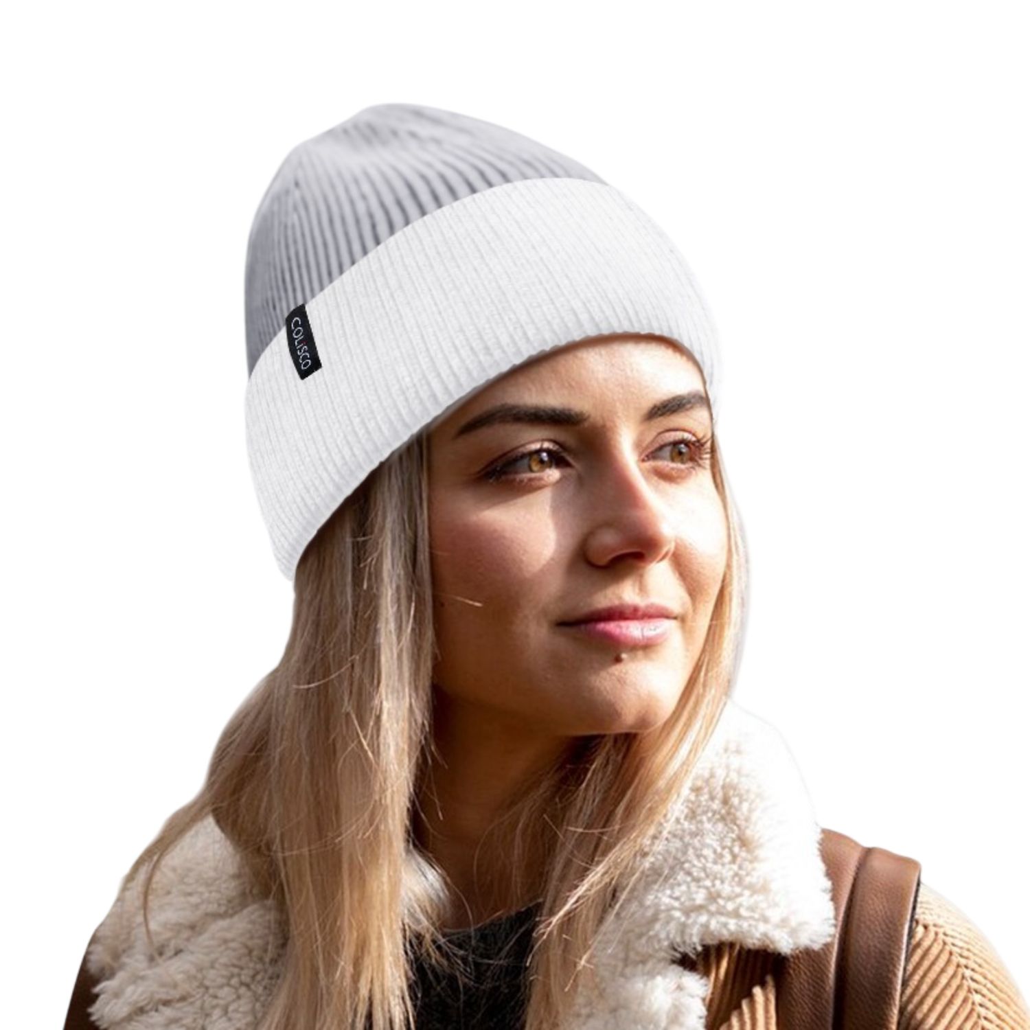 Colisco Soft Warm Cuff Beanie, Cozy Winter Knitted Beanie Hat, Grey/White