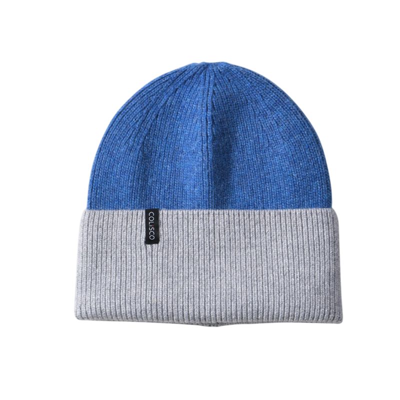 Colisco Soft Warm Cuff Beanie, Cozy Winter Knitted Beanie Hat, Blue/Light Grey