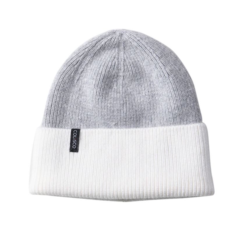 Colisco Soft Warm Cuff Beanie, Cozy Winter Knitted Beanie Hat, Grey/White