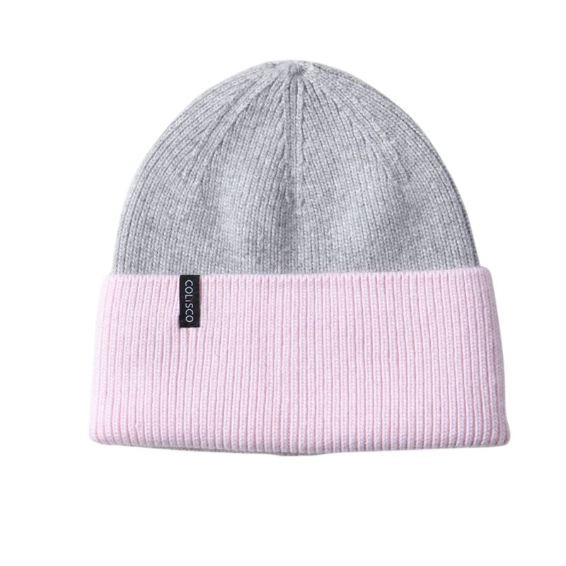 Colisco Soft Warm Cuff Beanie, Cozy Winter Knitted Beanie Hat, Grey/Pink