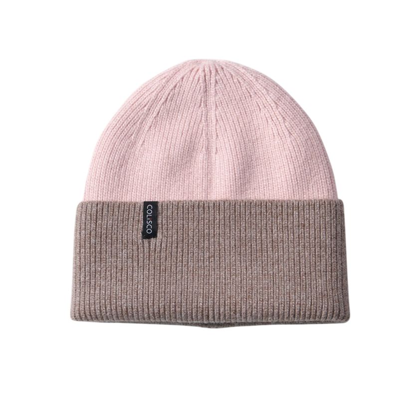 Colisco Soft Warm Cuff Beanie, Cozy Winter Knitted Beanie Hat, Pink/Brown