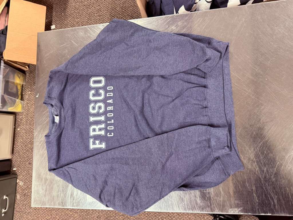 Stacked Collegiate  Crewneck Sweatshirt, Color: Heather Navy, Size: SM/MD