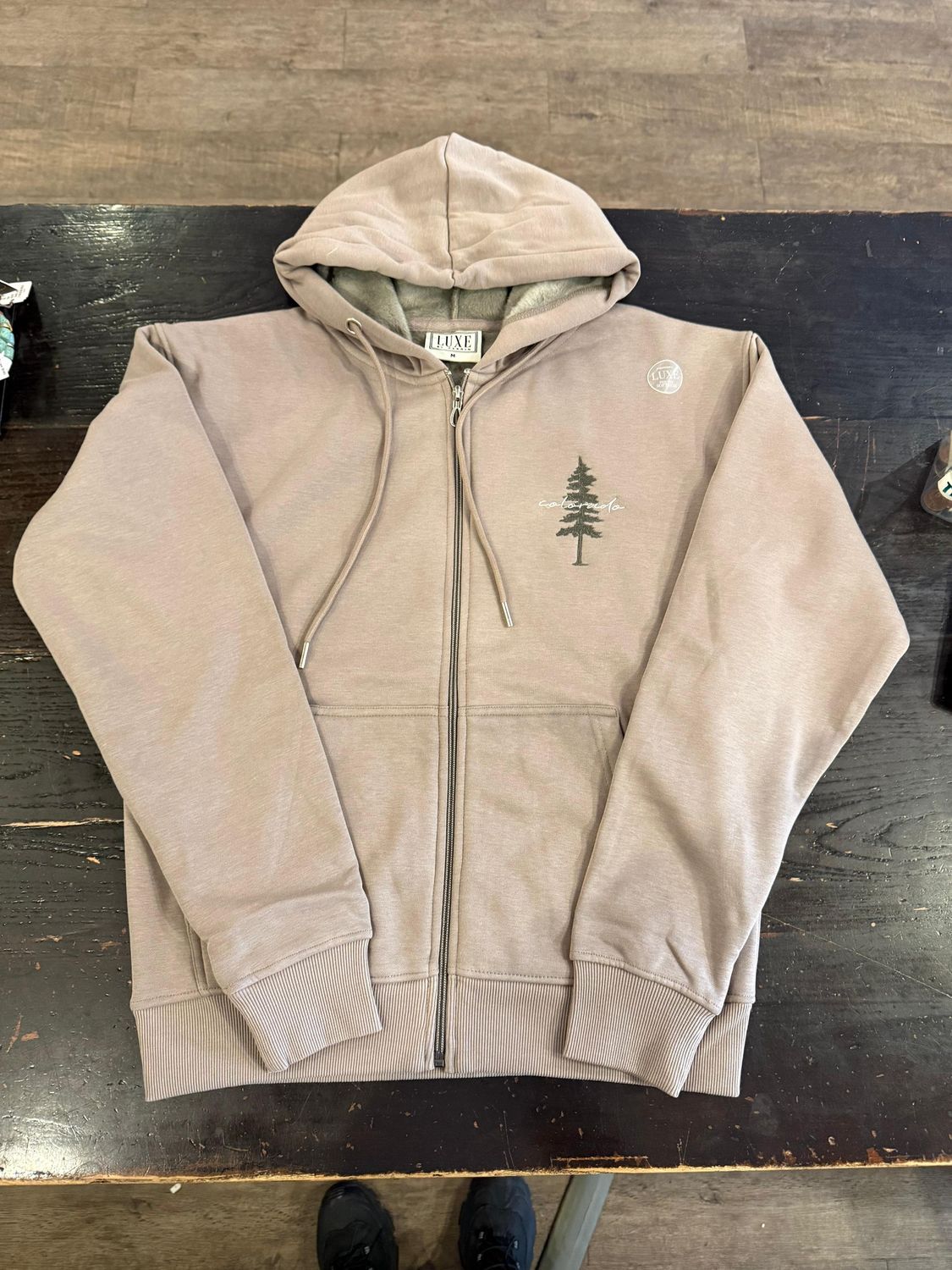 Ladies Luxe Full Zip Hooded Fleece - Colorado W/ Pine, Color: Taupe, Size: S