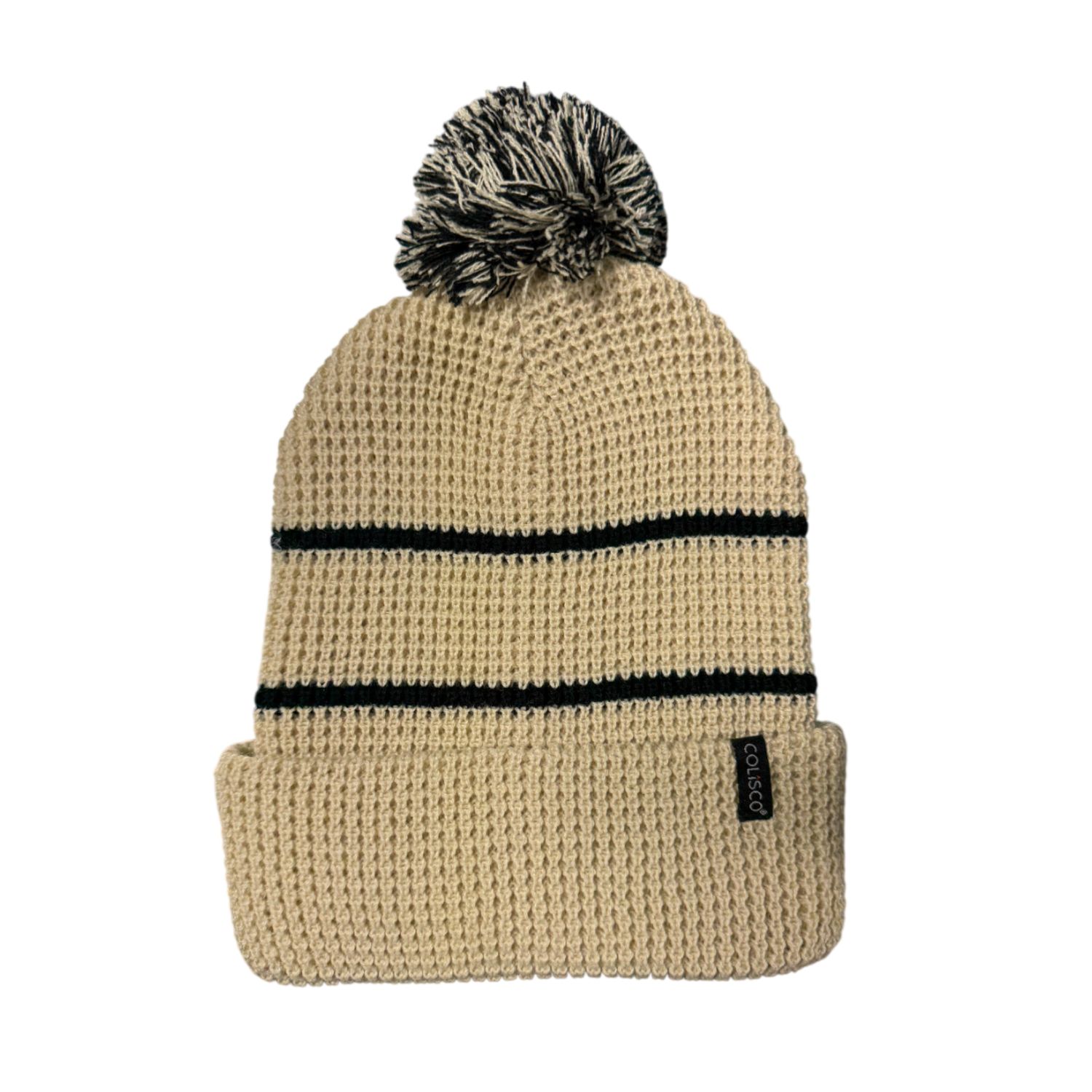 Colisco Waffle Pom Pom Beanie, Khaki/Blue, Color: Khaki/Blue, Size: O/S