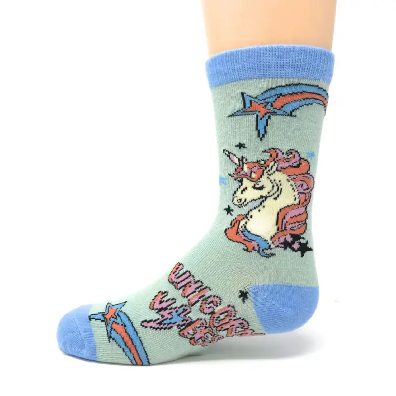 Unicorn Vibes | Kid's Funny Cotton Crew Socks, Color: Multi, Size: O/S