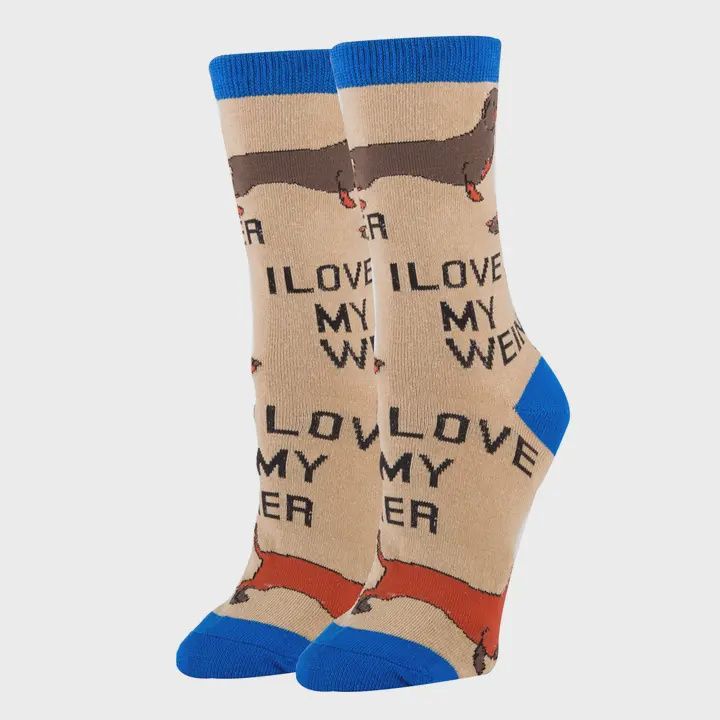 Love My Weiner | Women's Cotton Crew Funny Socks, Color: Multi, Size: O/S