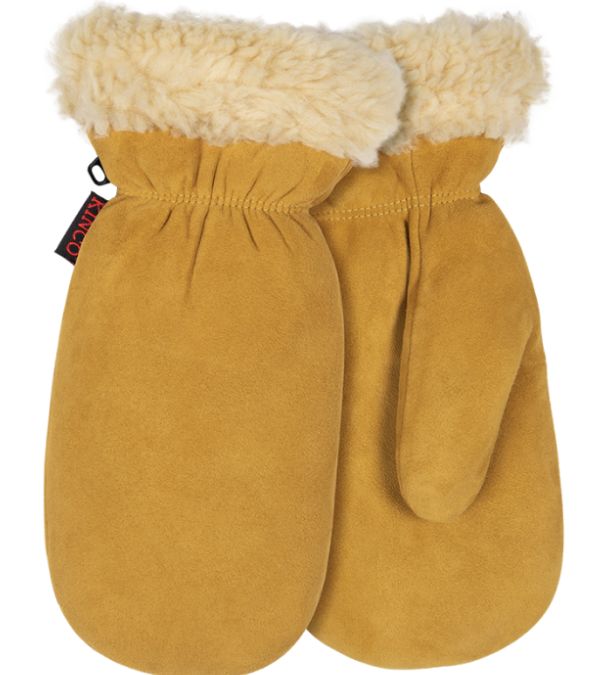 Lined Suede Deerskin Mitt, Golden, Color: Golden, Size: S