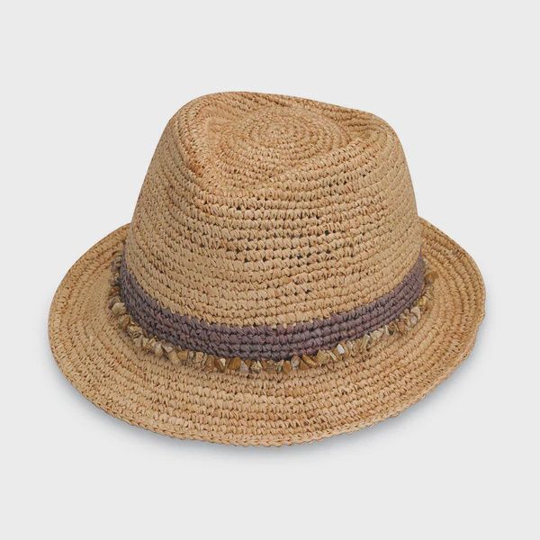 Raffia Tahiti Fedora Sun Hat, Taupe, Color: Taupe, Size: O/S