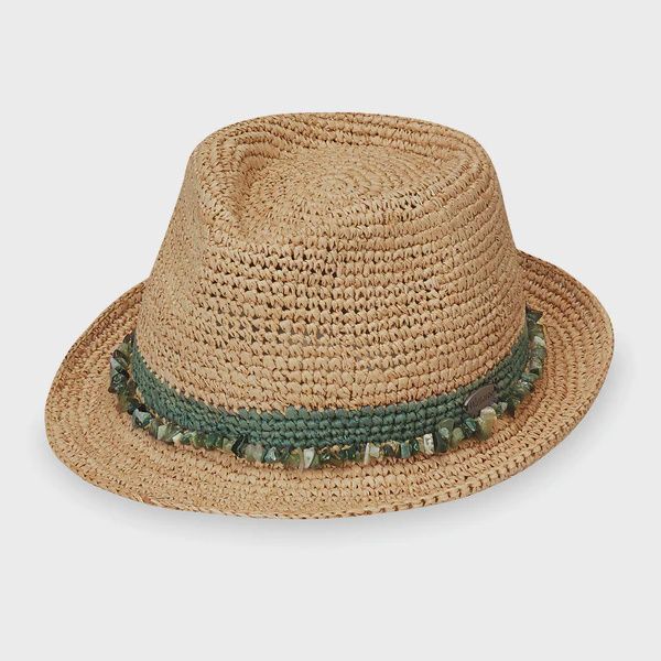 Raffia Tahiti Fedora Sun Hat_158335, Color: Sage, Size: O/S