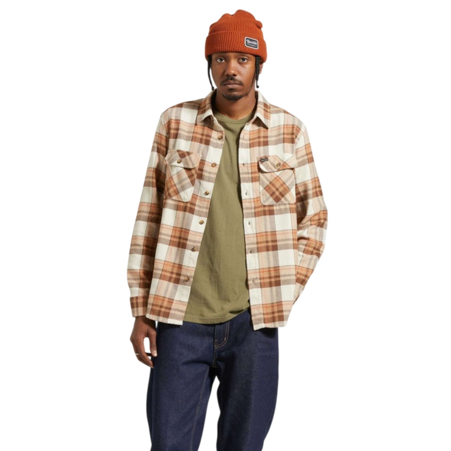 Brixton Bowery Long Sleeve Flannel Shirt, Color: Pinecone Brown/B, Size: XS