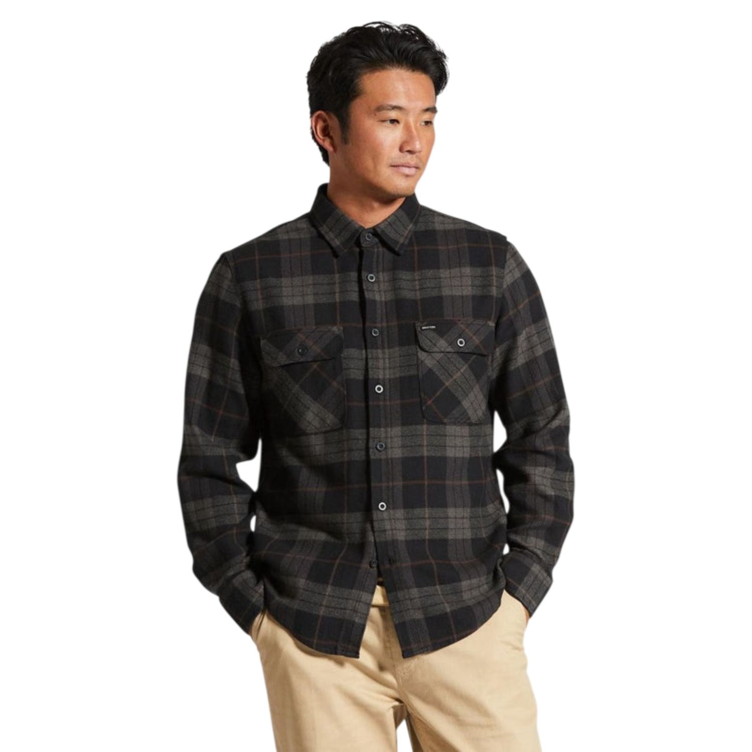Brixton Bowery L/S Flannel, Color: Black/Charcoal, Size: S