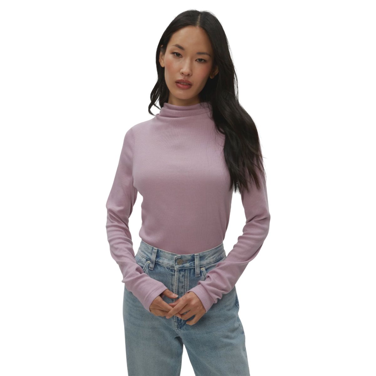 Janine Mock Neck Top 163613, Color: Berrywood, Size: XS