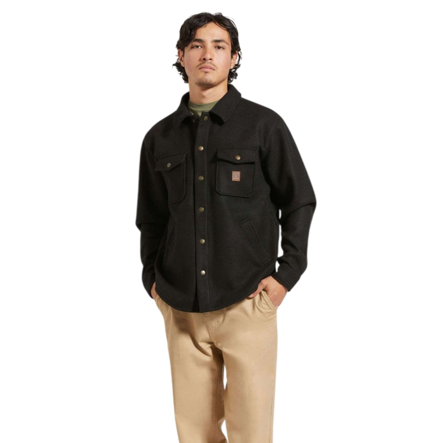 Brixton Bowery L/S Arctic Stretch Fleece Flannel, Black, Color: Black, Size: S