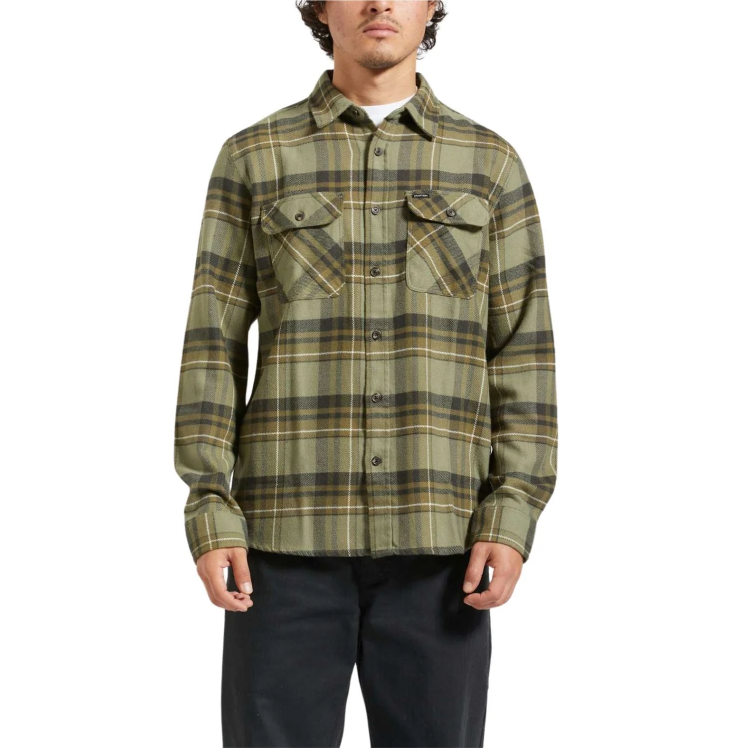 Brixton Bowery L/S Flannel - Men's, Color: Vetiver/Laurel, Size: S