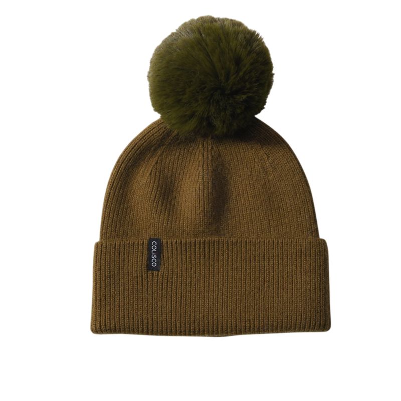 Colisco Soft Warm Pompom Beanies, Cozy Winter Knitted Beanie Hat, Olive Green