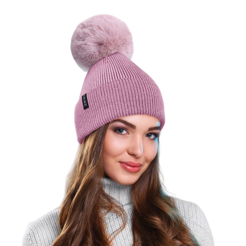 Colisco Soft Warm Pompom Beanies, Pink