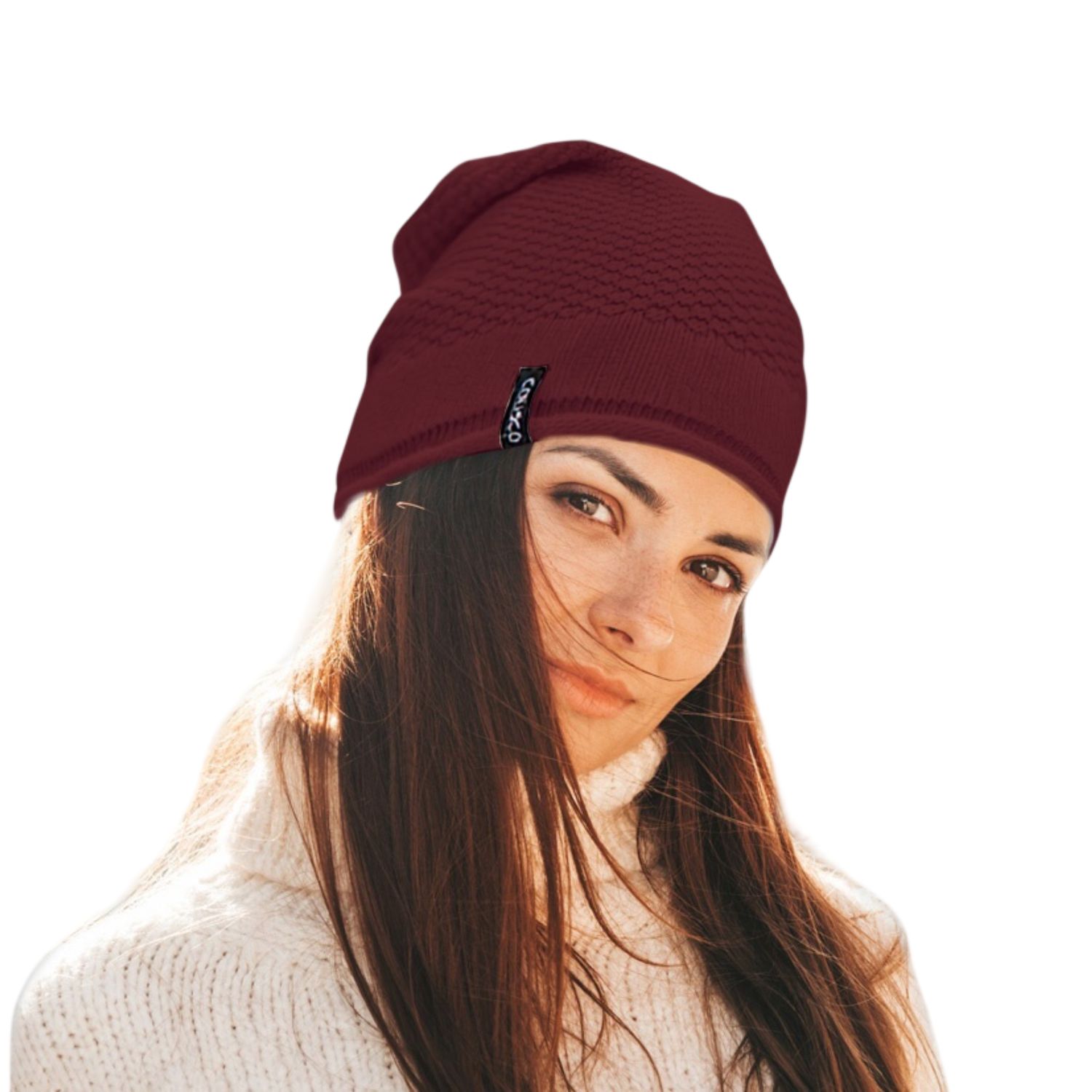 Colisco Soft Warm Slouch Beanie, Cozy Winter Knitted Beanie Hat, Dark Red