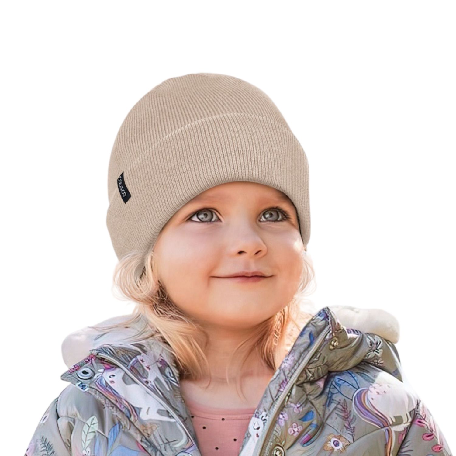 Colisco Soft Warm Cuff Kids Beanie, Light Brown