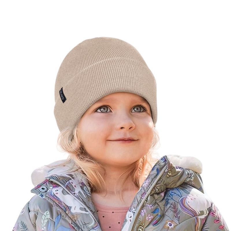 Colisco Soft Warm Cuff Kids Beanie, Light Brown