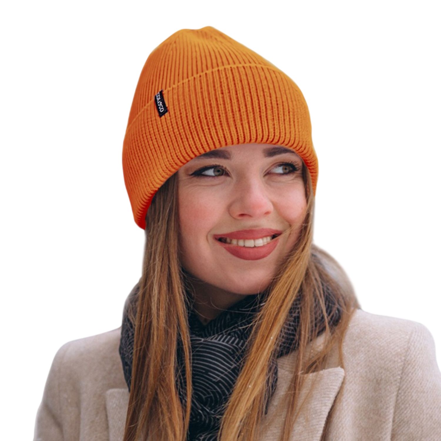 Colisco Soft Warm Cuff Beanie, Cozy Winter Knitted Beanie Hat, Orange