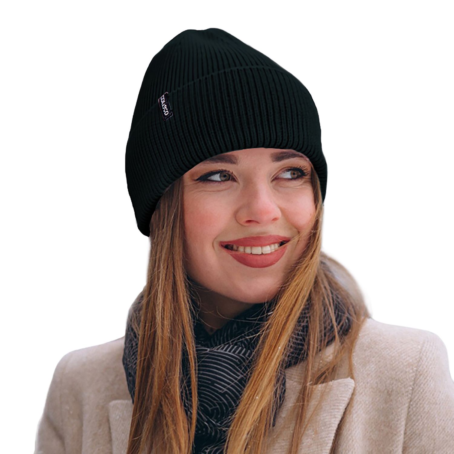 Colisco Soft Warm Cuff Beanie, Cozy Winter Knitted Beanie Hat, Black