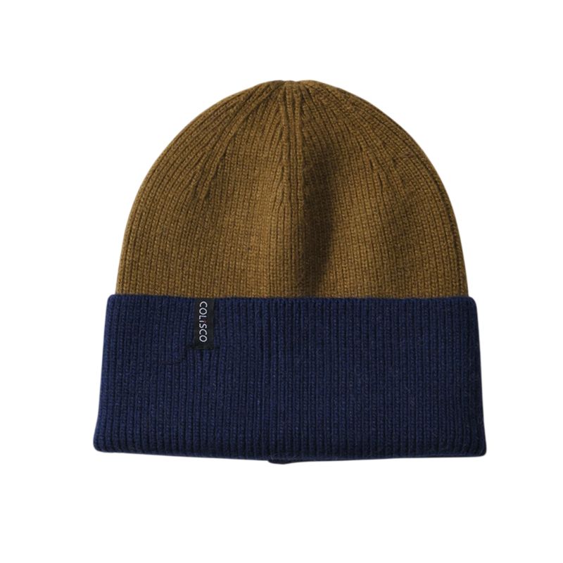 Colisco Soft Warm Cuff Beanie, Cozy Winter Knitted Beanie Hat, Blue/Camel