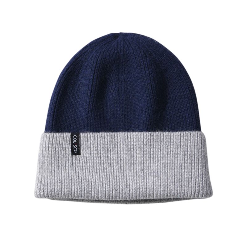Colisco Soft Warm Cuff Beanie, Cozy Winter Knitted Beanie Hat, Blue/Grey