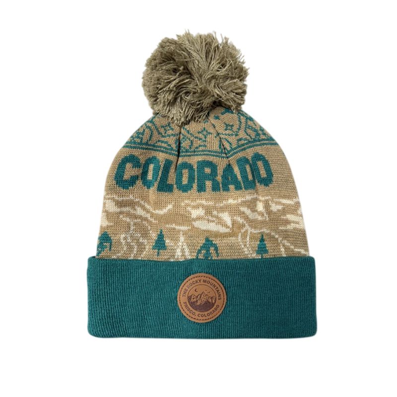 Colisco Soft Warm Customizable Pompom Beanies, Beige/Teal