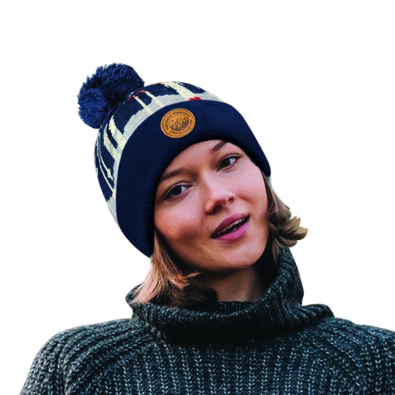 Colisco Soft Warm Customizable Pompom Beanies, Navy/White