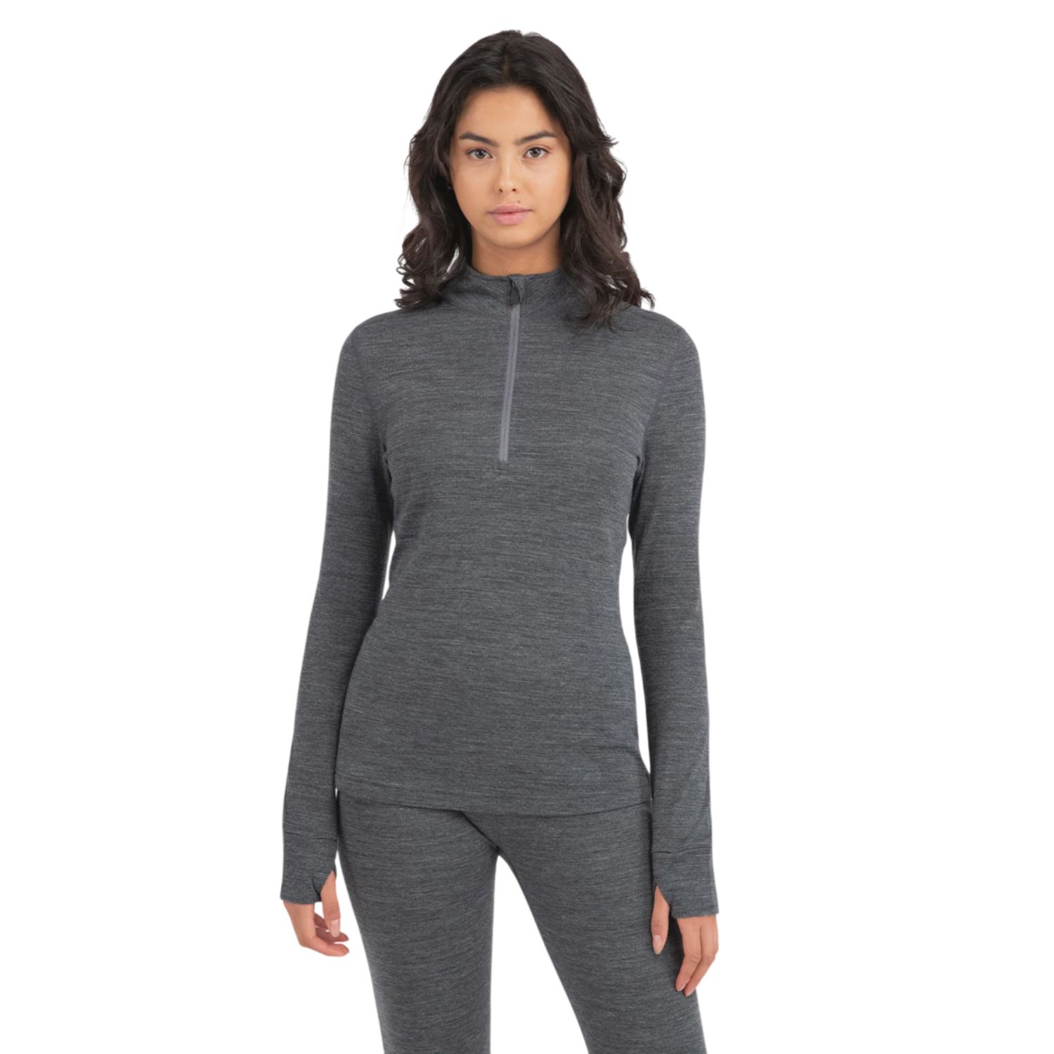 Terramar Women's 2.0 Ultra Merino 1/2 Zip Thermal Top, Color: Charcoal Heather_008, Size: S