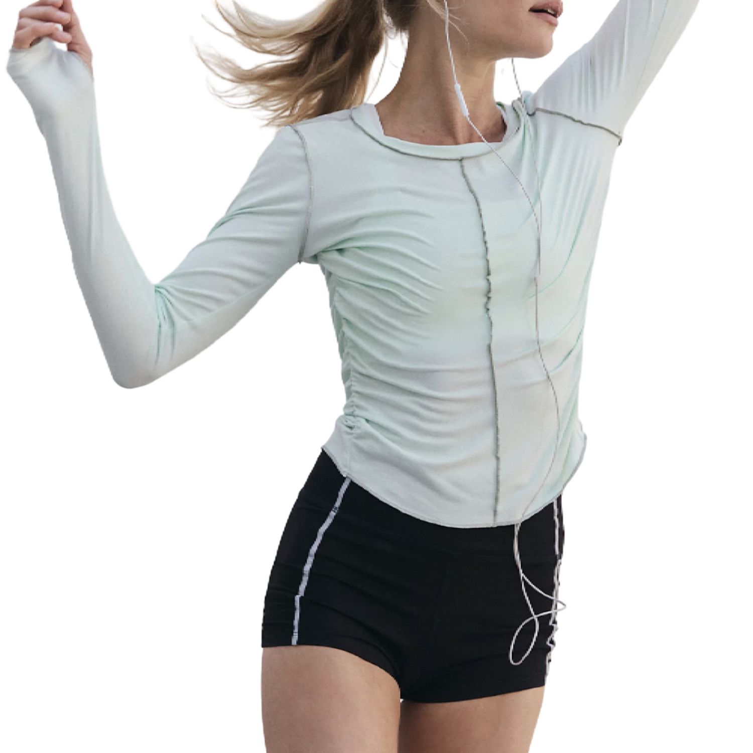 Right On Run Long Sleeve Layer Top, Green Blue, Color: Green Blue, Size: XS
