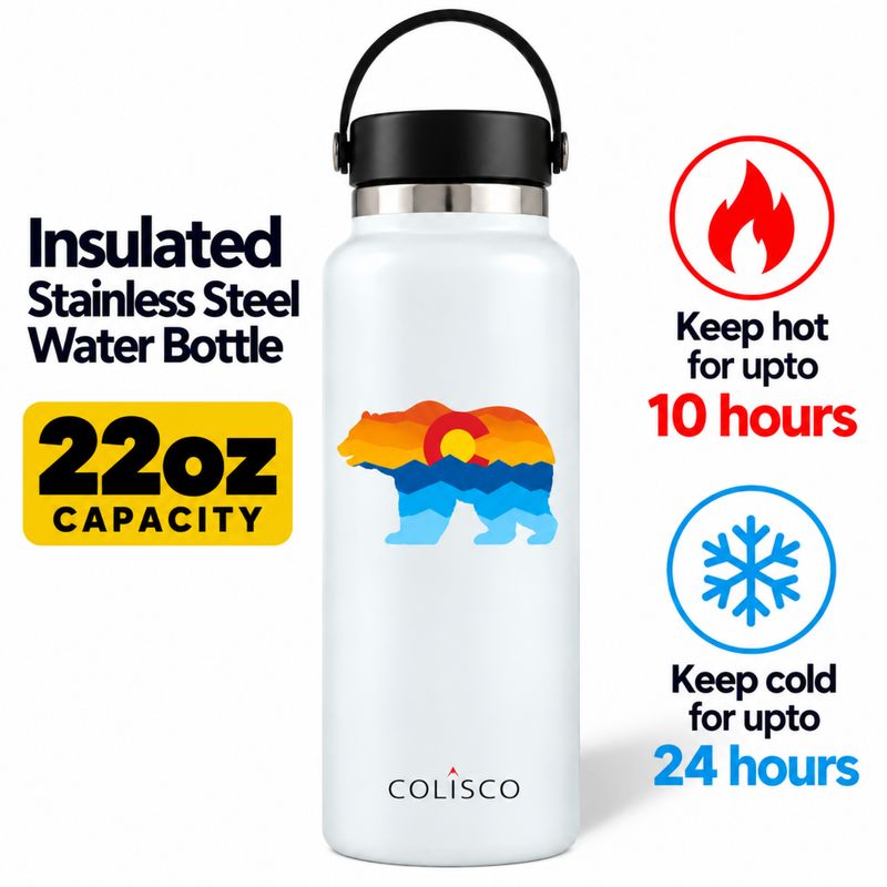 Bear Colorado Insulated Stainless Steel Water Bottle, 22oz