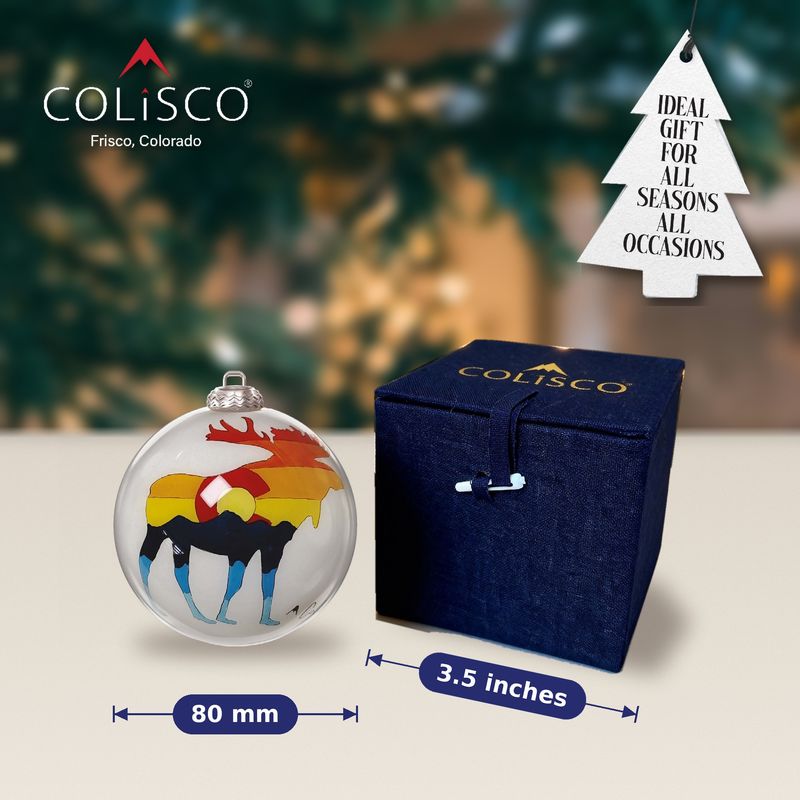 Colorado Moose Multicolor Hand Painted Glass Ornament, 80mm