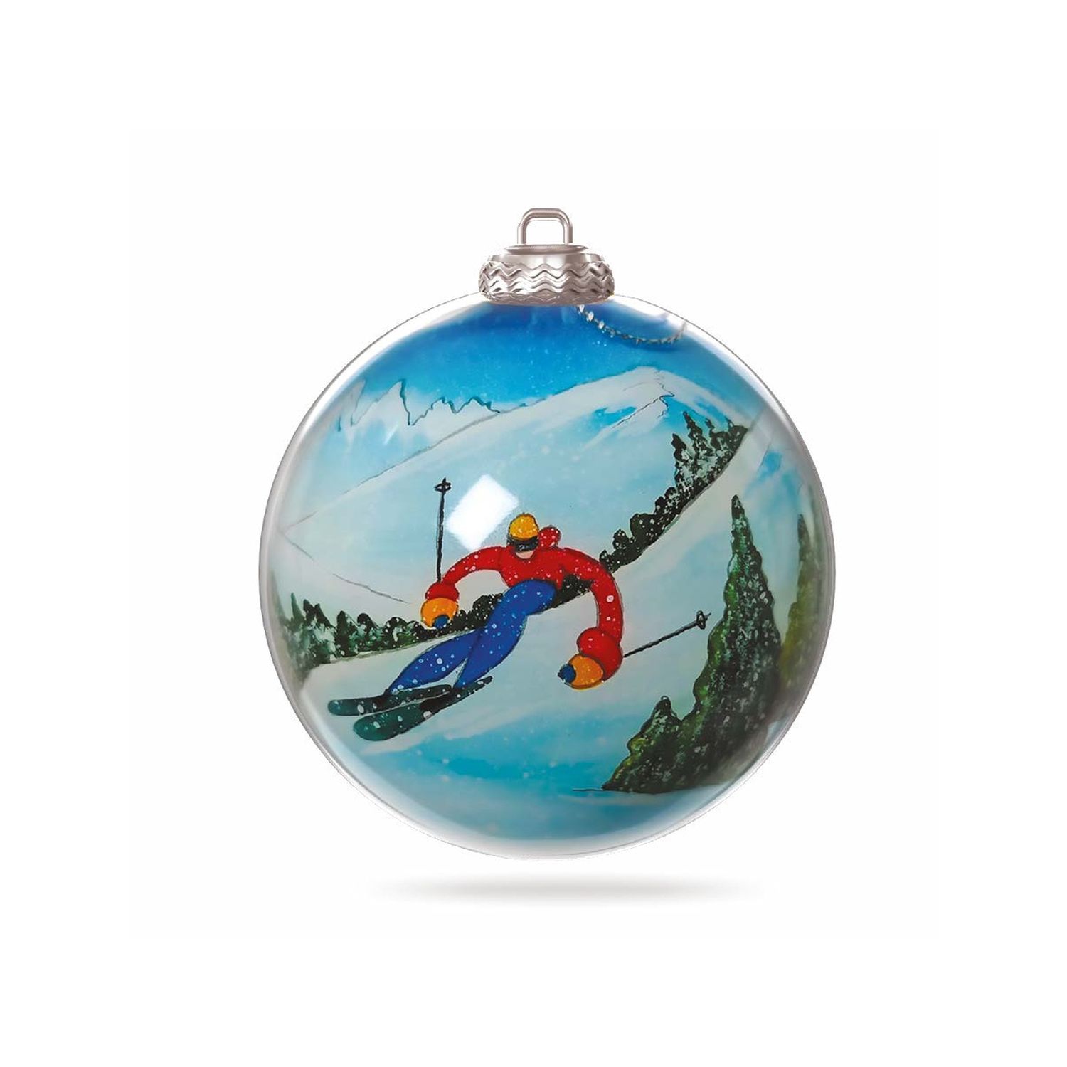 Colisco Hotdogging Skiers Hand Painted Glass Ornament, 80mm