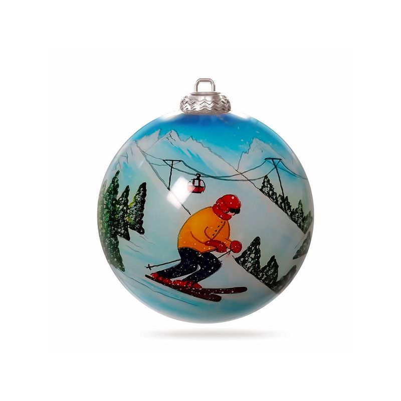 Colisco Hotdogging Skiers Hand Painted Glass Ornament, 80mm