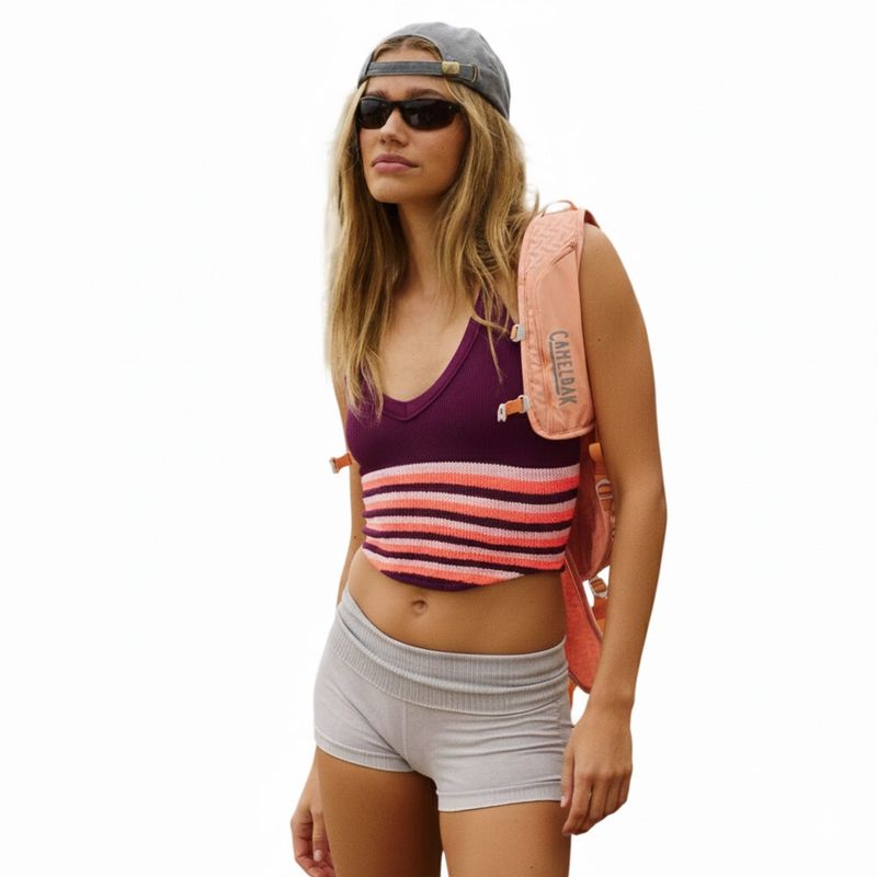 All Clear V Neck Stripe Cami, Deep Mulberry Combo