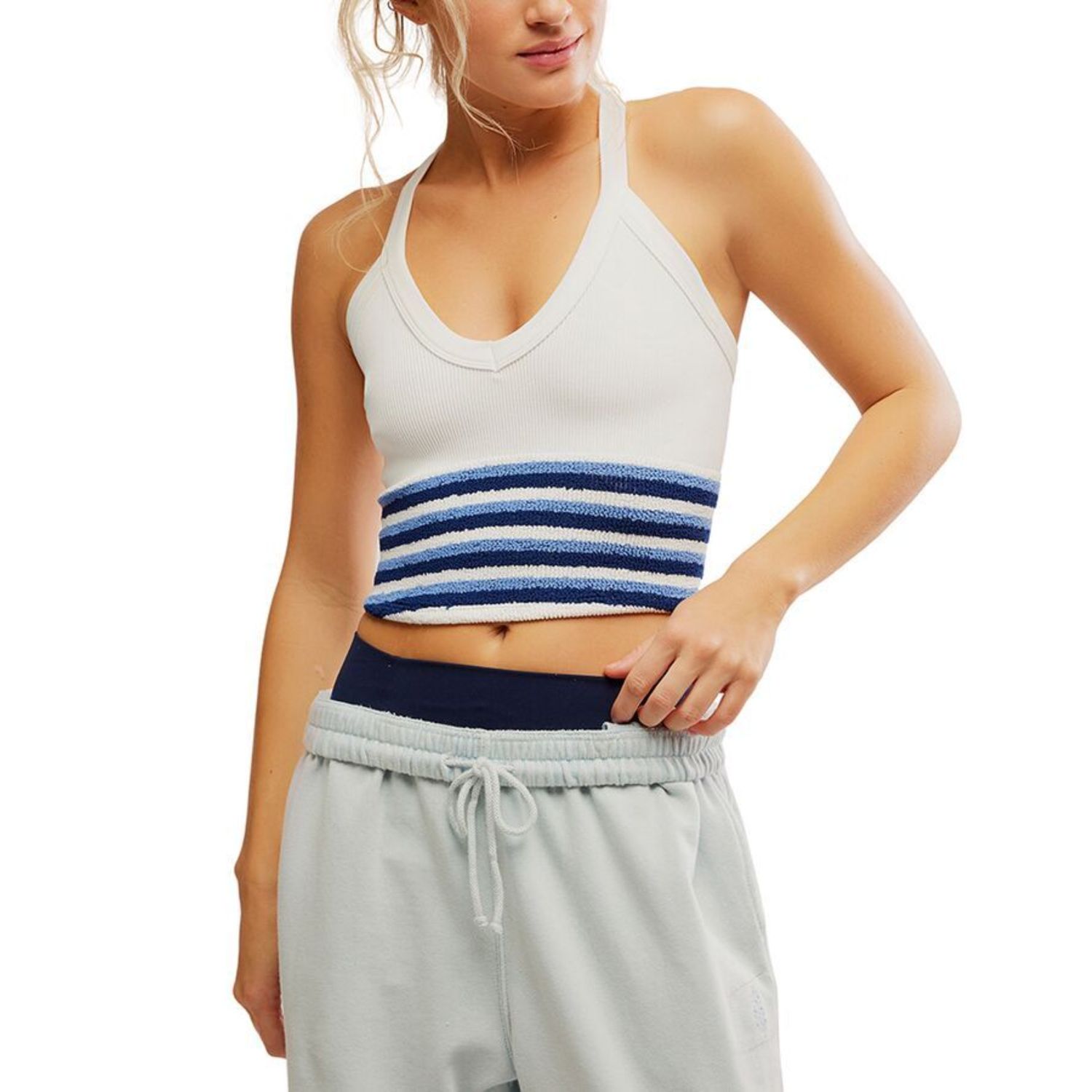 All Clear V Neck Stripe Cami, White Combo, Color: White Combo, Size: XL